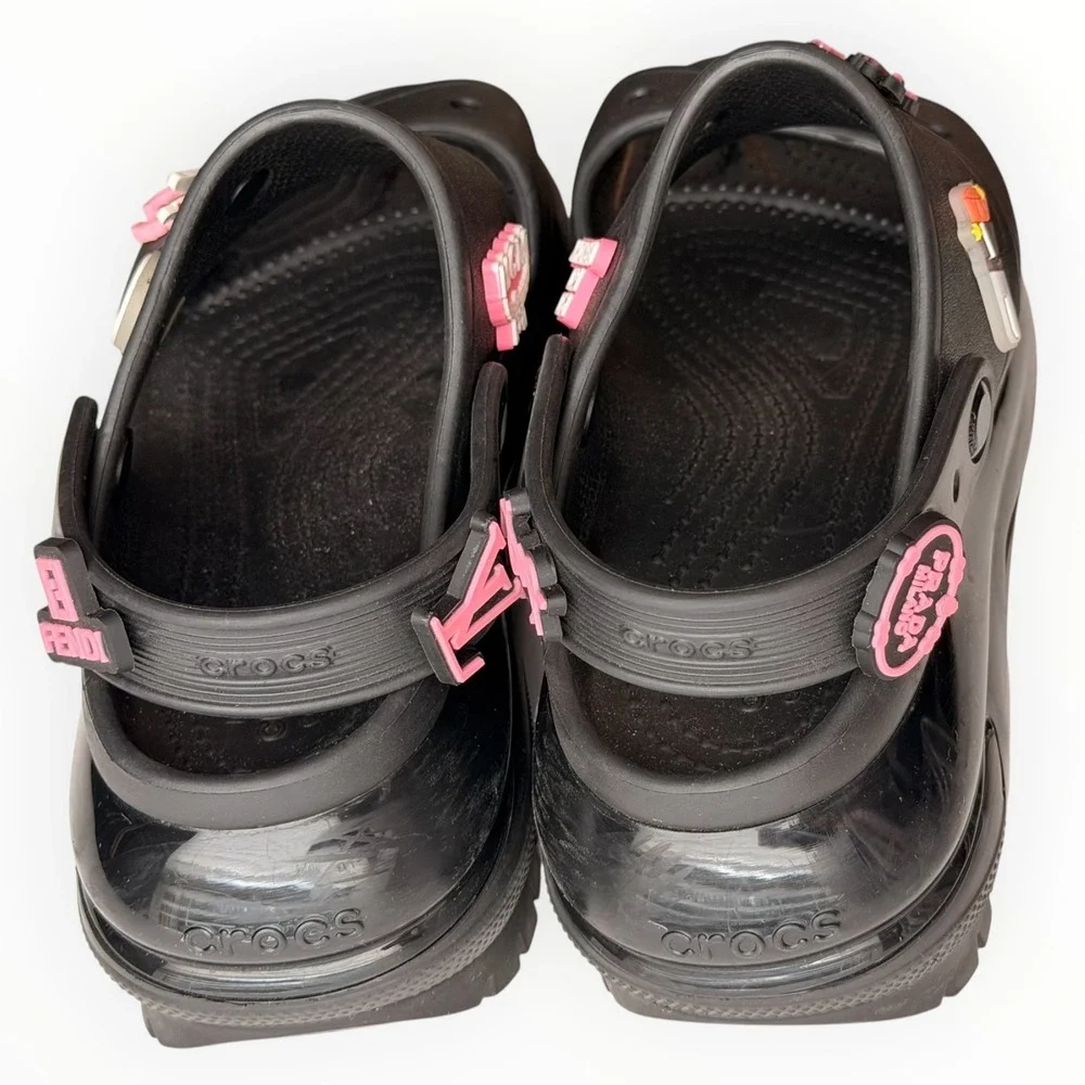 Crocs Mega Crush Sandals Black Platform Custom Designer Inspired Charms Womens 7